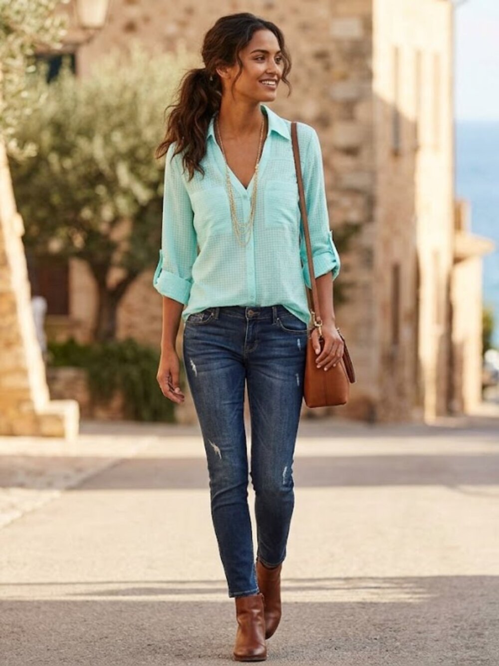 Express‎ Aqua Convertible Sleeve Portofino Shirt XS